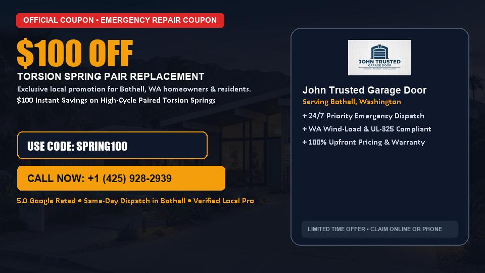 John Trusted Garage Door $100 OFF Dual Torsion Spring Replacement in Bothell, WA