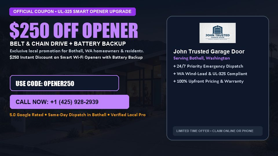 John Trusted Garage Door $250 OFF Premium LiftMaster Opener Installation in Bothell, WA