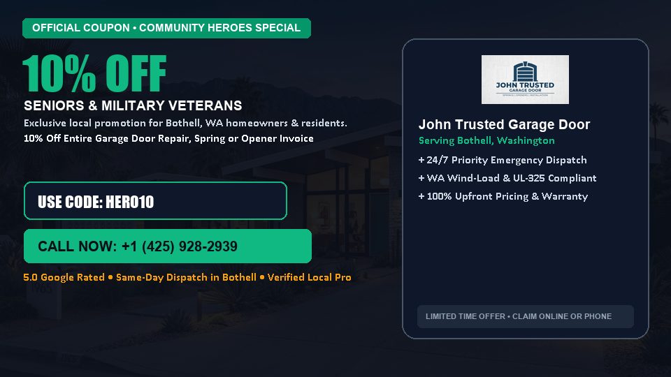 John Trusted Garage Door 10% OFF Seniors & Military Veterans in Bothell, WA